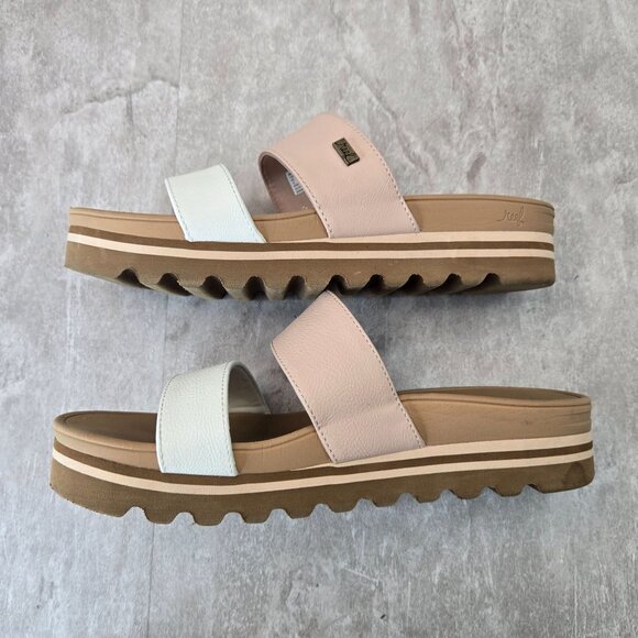 Reef Horizon Platform Sandals 9 White Pink Open Toe Arch Support Chunky Slides - Picture 6 of 12